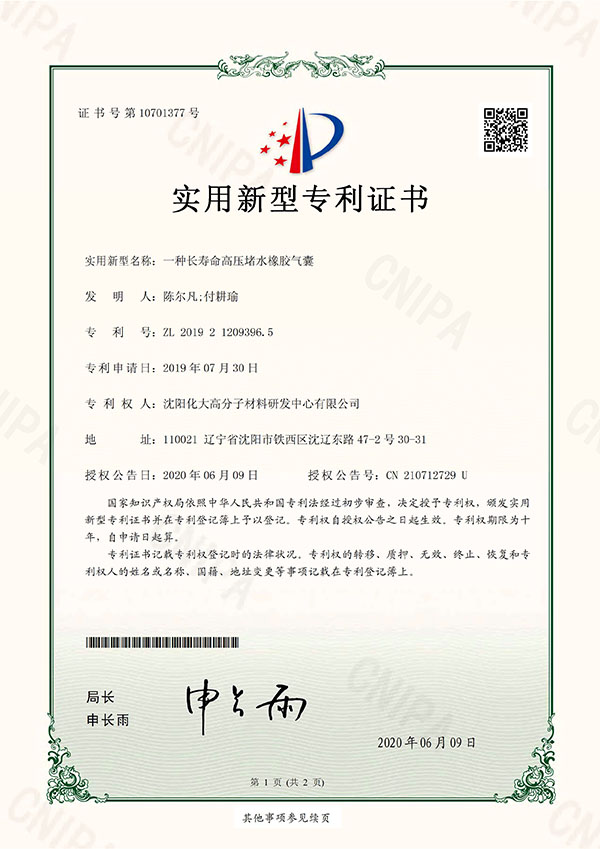 2019-一種長(cháng)壽命高壓堵水橡膠氣囊