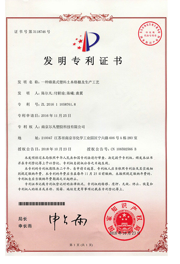 2016-一種峰巢式塑料土木格柵及生產(chǎn)工藝